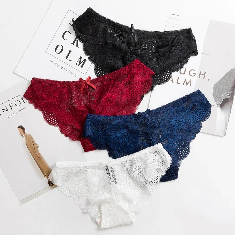 Sexy Panties Woman Lace Briefs Transparent Female Underwear Hollow Out Cotton Crotch Girls Underpants 6 Pcs/set