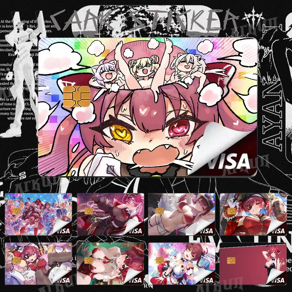 Hot Girl Pretty Houshou Marine Card Sticker, Fashion Red Hair Pirate VTuber Anime Card Waterproof Debit Credit Card Protector