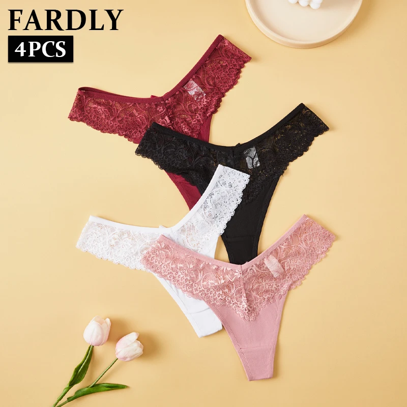 4PCS Sexy Spitze frauen Dessous für Frauen Micro Höschen Low Rise Komfortable Floral Unterwäsche Elegante Weibliche Wäsche Thongs