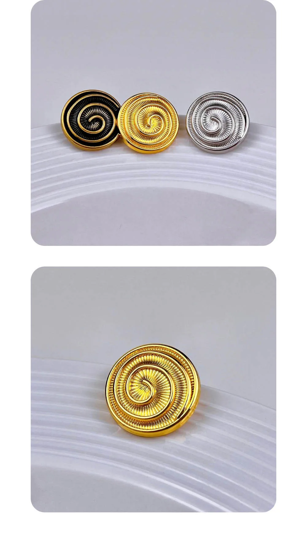 10 Stück 18MM/20MM/23MM Metallknöpfe Nähzubehör DIY Handwerk Vintage Gravur Spiralmuster Runde Goldene Knöpfe – Detail 2