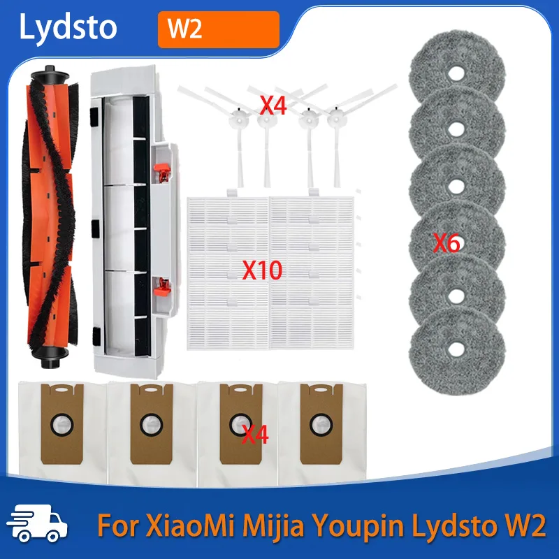 For XiaoMi Lydsto W2 Dust Bag Spare Parts Main Side Brush Hepa Filter Mop Cloths Rag Replacement Robot Vacuum Cleaner Accessory for xiaomi roidmi f8 pro nex x20 x30 serise s2 vacuum cleaner accessory hepa filter replacement spare part