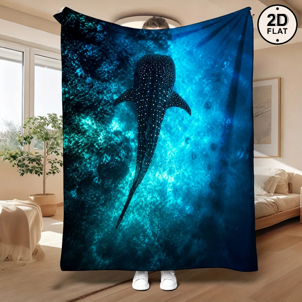 Majestic Whale Shark Deep Ocean Throw Blanket Warm Flannel Blanket For Bedroom Aesthetic Makeover