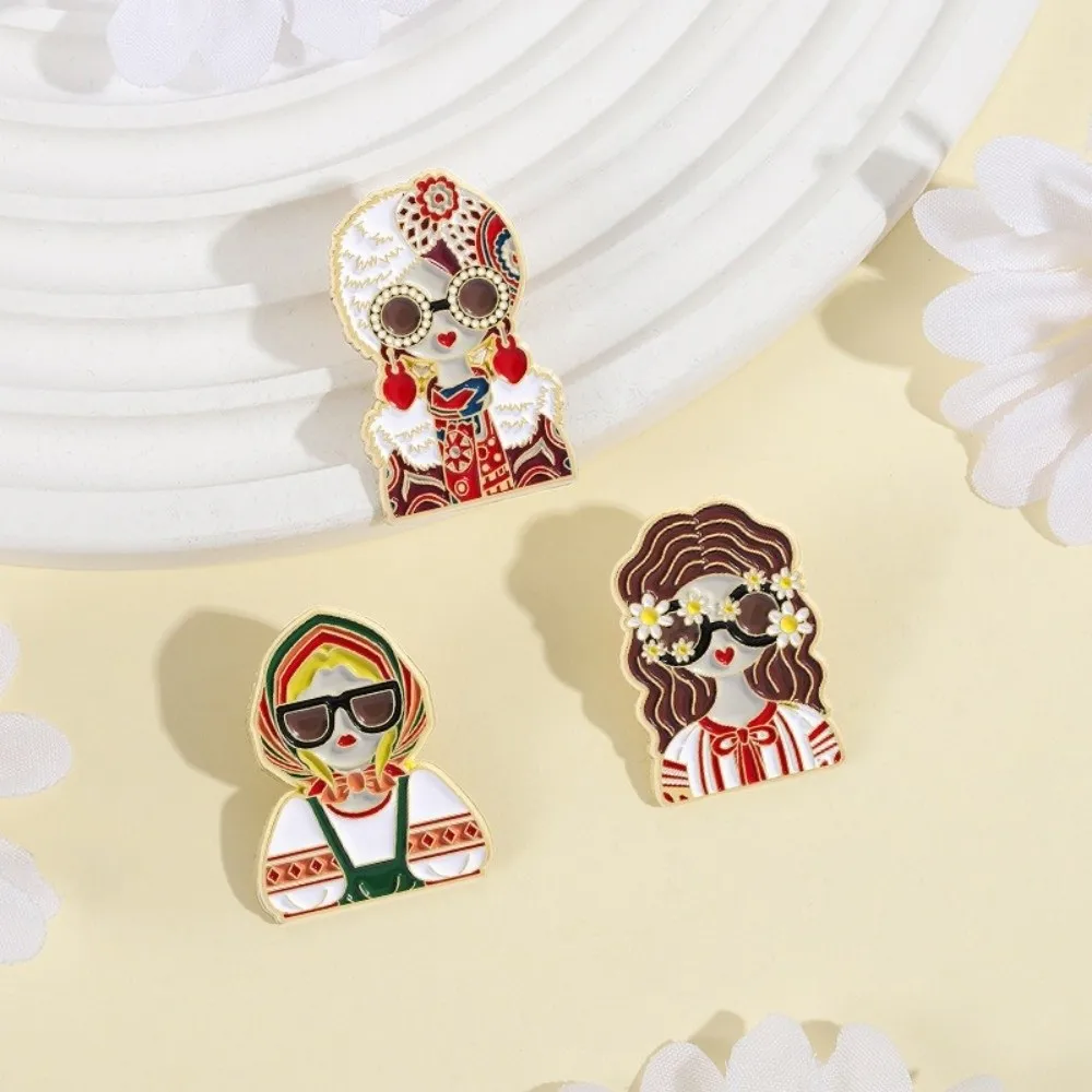 Ethnic Style Cartoon Character Enamel Pin Metal Nesting Lapel Badge National Clothing Russian Girl Brooch Clothing Decorations
