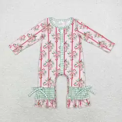 RTS Infant Boutique Wholesale Clothing Baby Girls Christmas Bows Long Sleeve Rompers Holiday Winter Fashion Boutique Sleepers