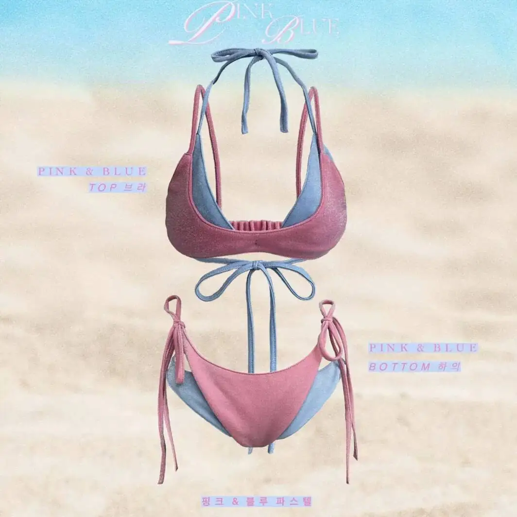 New Color Blocking Bikini Women Summer Island Vacation Swimming Gear Black Pink Green