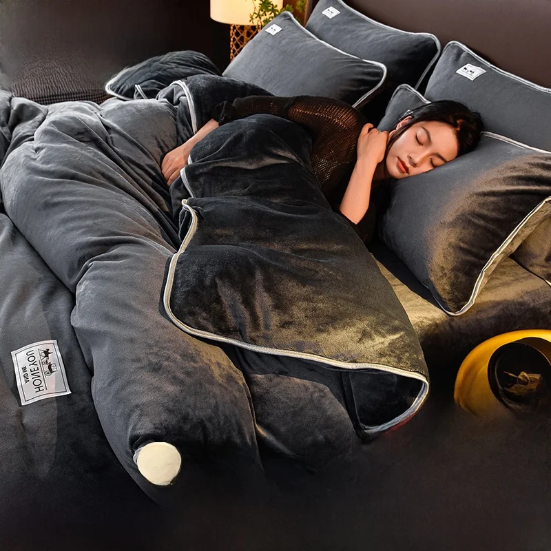 

Зимний комплект постельного белья Thiened Coral Fce, четырехсекционный фланелевой молочный бархат, осенне-зимний комплект постельного белья, пододеяльник