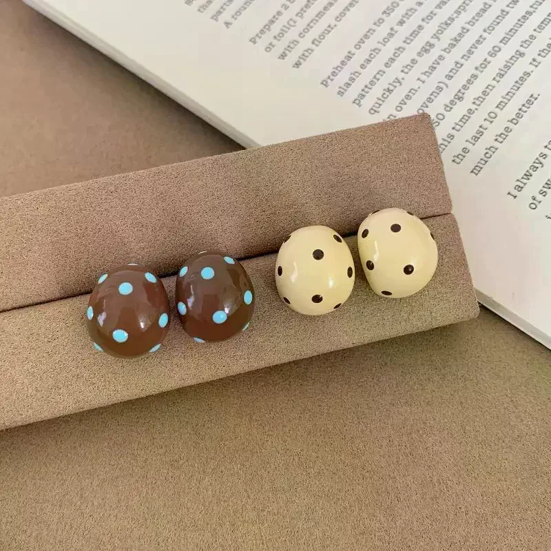 Vintage Coffee/Beige Semicircle Enamel Stud Earrings Silver Pin Hypoallergenic Fashion Jewelry Gifts For Woman