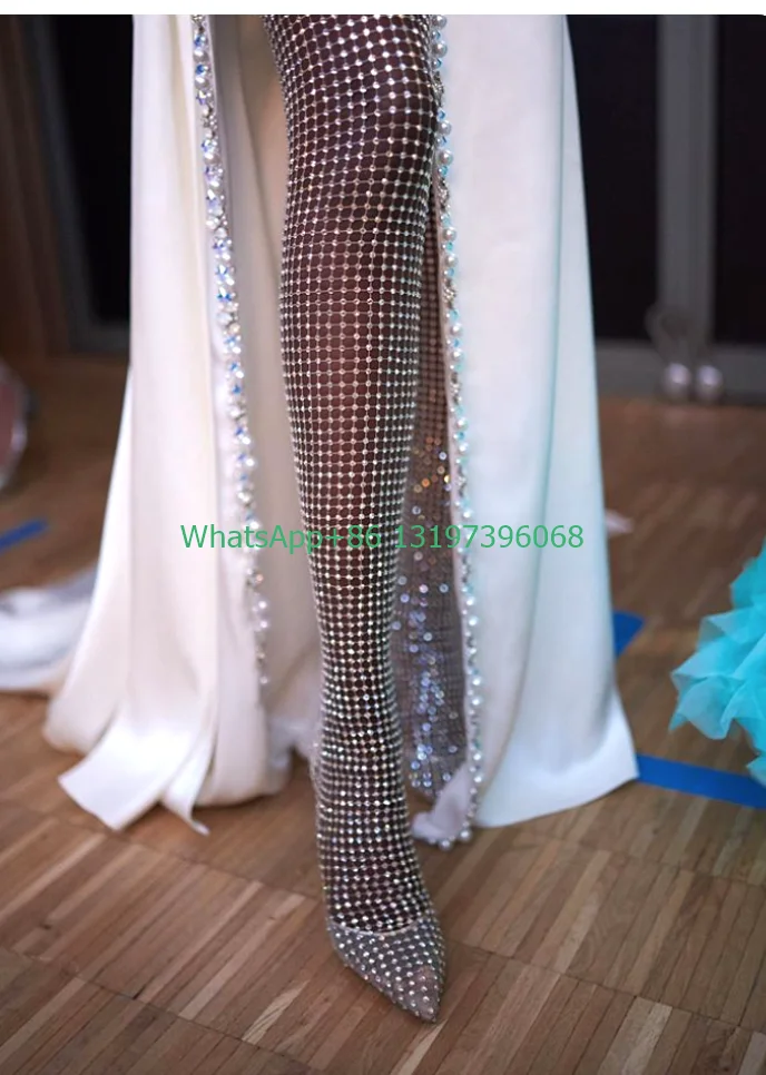 Lady błyszczące cekiny kombinezon szpiczaste czółenka T ubranie z pokazu elegancki bling rhinestone design z cekinami party buty obuwie rozmiar 46