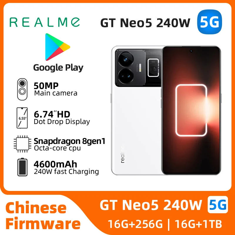 Realme GT Neo5 Android غير مقفول 6.74 بوصة 256G 150W/240W شحن جميع الألوان بحالة جيدة هاتف مستعمل أصلي