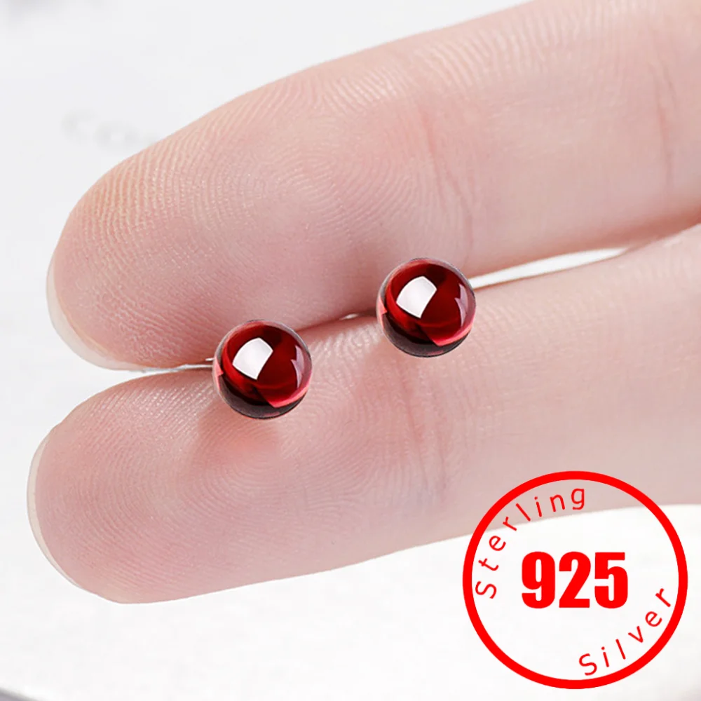 Red Ball Earring Glass Stone Round Bead Personality Studs Piercing Anti-allergy Tiny Small Earrings Wholesale