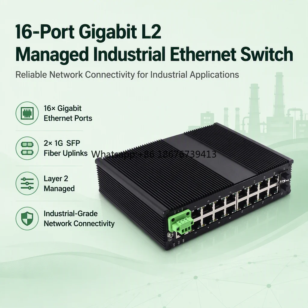 Industrial Gigabit Ethernet Switch 16 Port L2 Managed 2 SFP Uplink DIN Rail Network Switch for Transportation