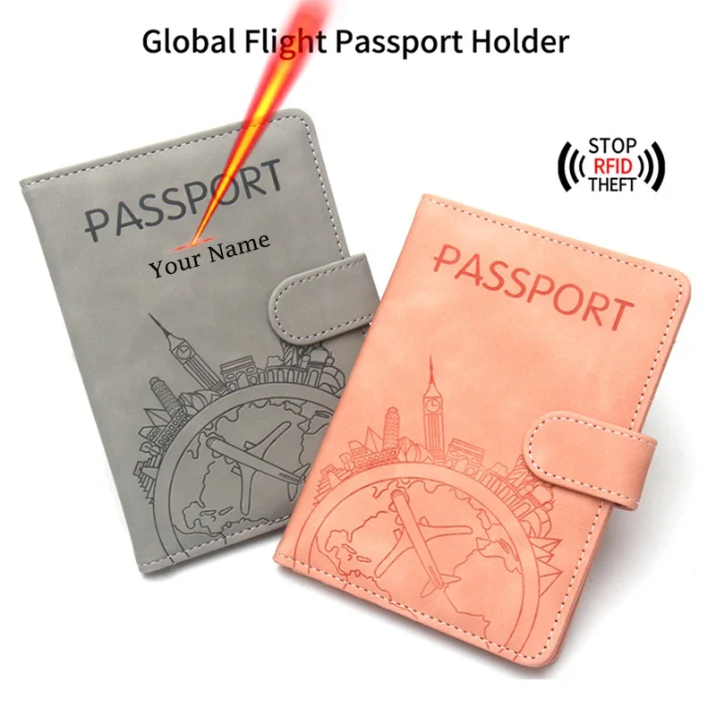 Rfid Global Flight Passport Holder Laser Engarved Name Passport Cover Custom Name Travel Wallet