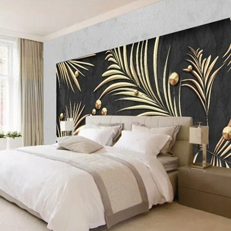 Modern simple fresh tropical plant metal leaf ironwork decoration TV luxurious home decoration bedroom background wall