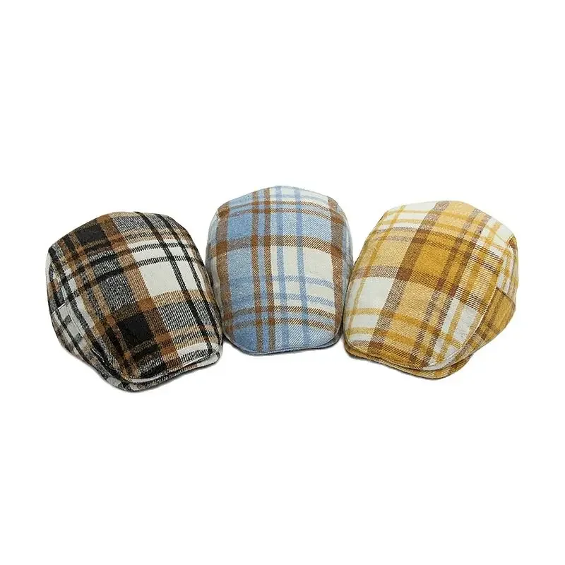 

Cotton Plaid Print Newsboy Caps Flat Peaked Cap Men and Women Painter Beret Hats 139