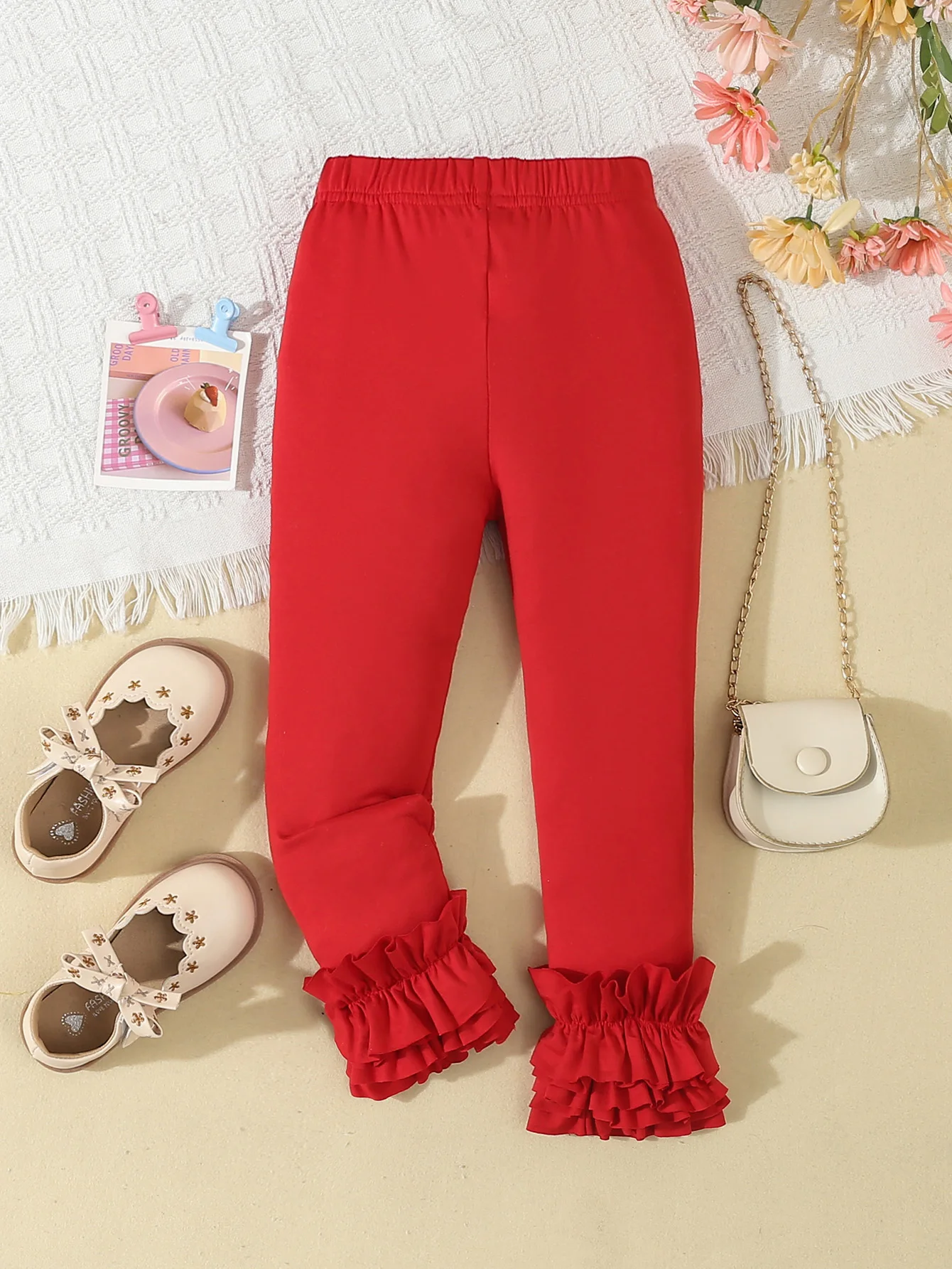 Autumn Toddler Kids Girls  Clothes  Solid Leggings  Layered Ruffle Hem Pants Kids Girls Trousers