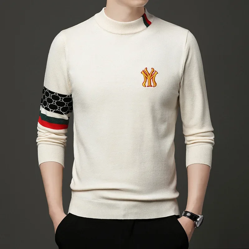 Spring Luxury Knitted Half Round Neck Men's Warm Black Bottom Shirt Casual Men's Business Fashion Men's Sweater Pullover