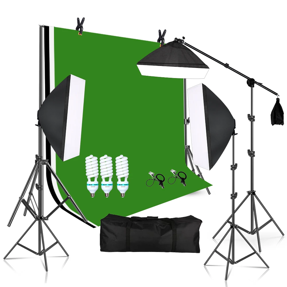 SH 2x2M Photography Backdrop Stand Softbox Studio Lighting Kit Accessories With Muslin Backdrop,3Pcs Tripod For Live Broadcast