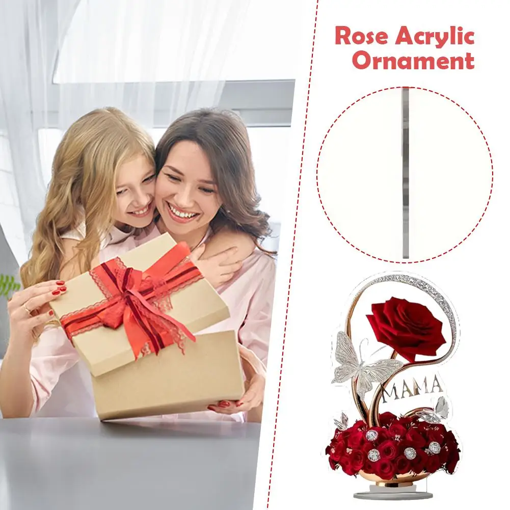 زخرفة أكريليك أنيقة باللون الأحمر الوردي ثنائية الأبعاد مع تفاصيل الفراشة هدية عيد الأم لطاولة غرفة المعيشة المنزلية زخرفة مزخرفة