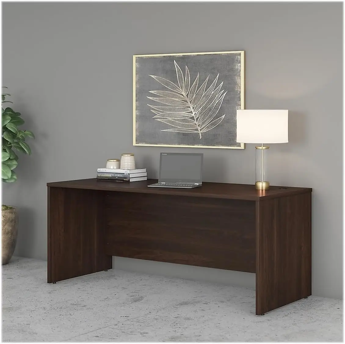 Business Furniture Studio C 72W Computer Desk with Wire Management and Modesty Panel in Black Walnut, Professional Table for