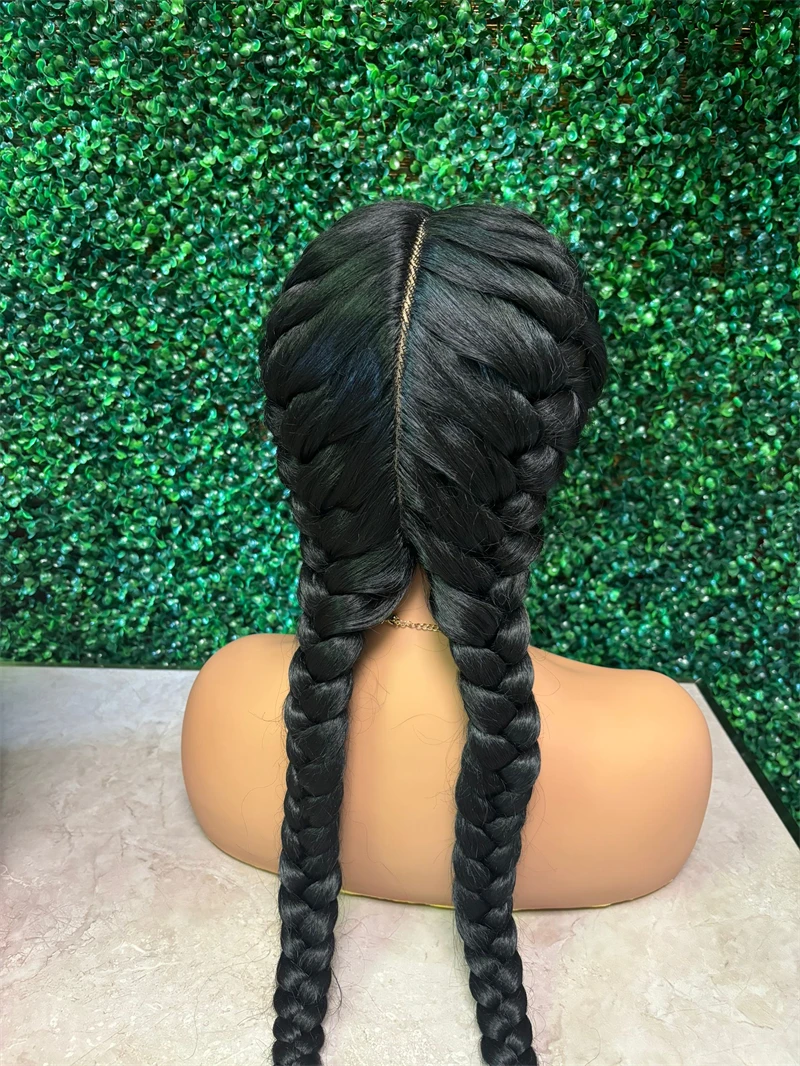 Peruca dianteira de renda sintética trançada para mulheres negras, 360 perucas trançadas Cornrow, cabelo de bebê, sem nós, 30 polegadas