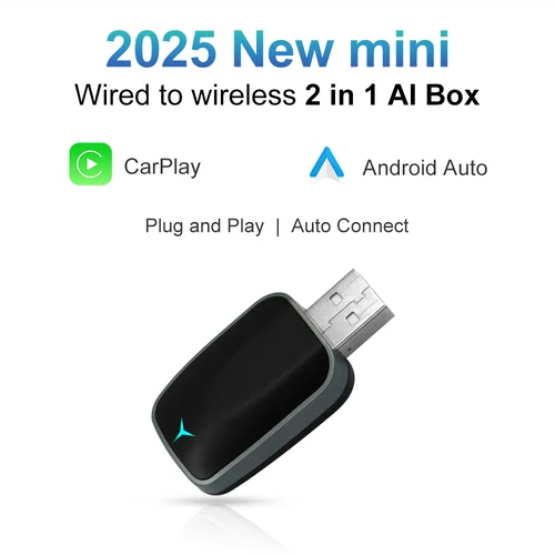 2025 nuevo 2 en 1 inalámbrico Carplay AI Box Android Auto Plug And Play aplicable para convertir el coche Original con cable Carplay para