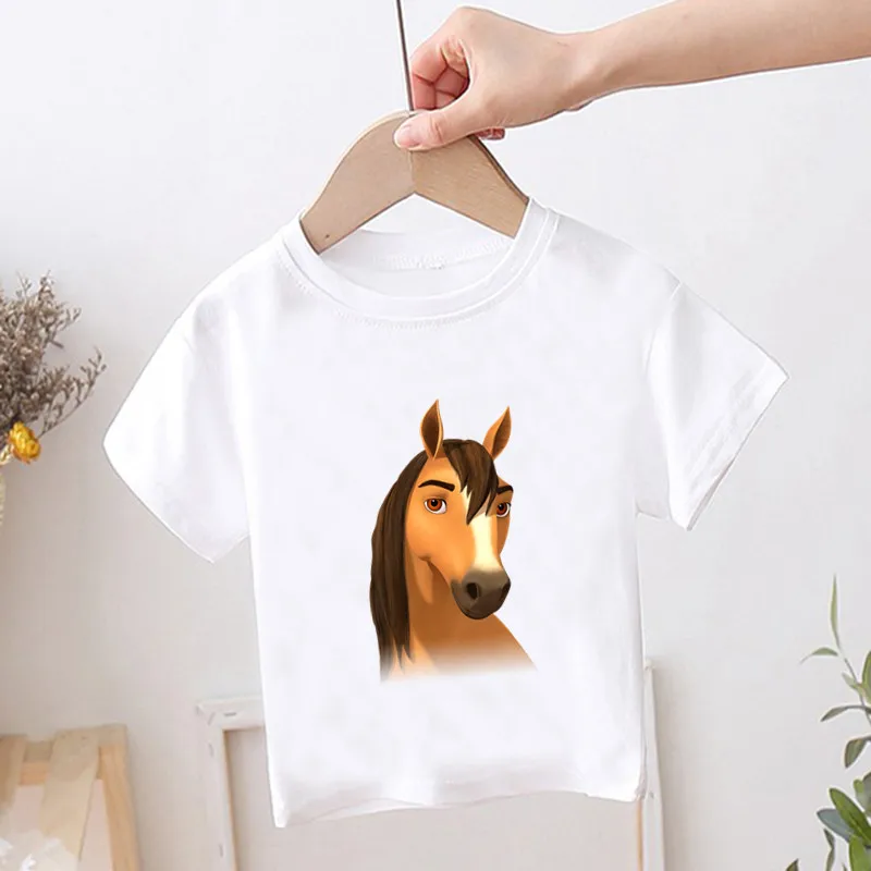 Hot Sale Lucky & Mustang Spirit Horse Cartoon Children T-shirt Girls/Boys Funny Cute Baby Clothes Kids Summer T shirt Boys Tops