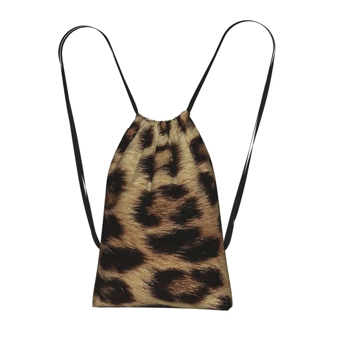 Leopard Cheetah Fur Hide Animal Fur Pattern Drawstring Backpack Sports Gym Bag Portable Travel Drawstring Bag for Men Women