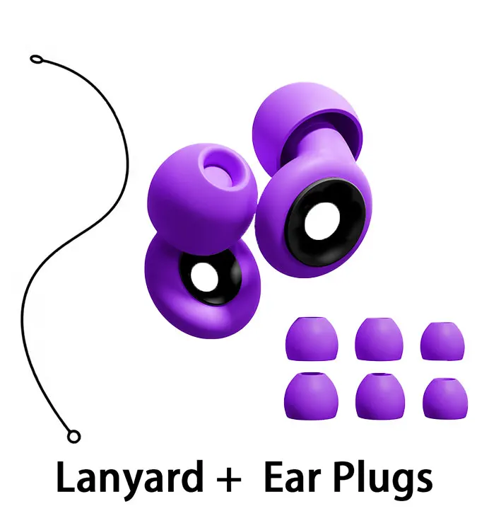 Silicone Ear Plugs with Lanyard Noise Cancelling Reusable Comfortable Fit Noise Reduction Personal Sound Blocker Tips