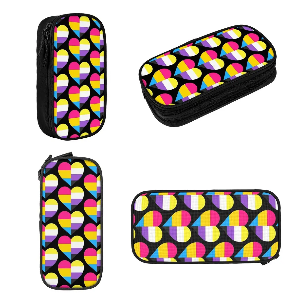 Pan And Nonbinary Pride Heart Pencil Cases Large Storage Pen Bags Pen Box Pencil Pouch For Boys Girls Students Stationery School