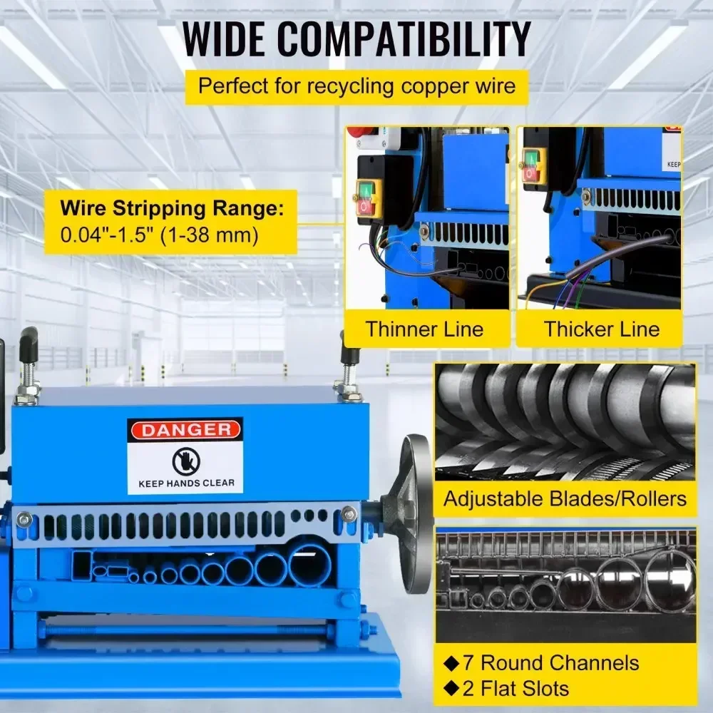 VEVOR-Pelacables eléctrico de 370W, máquina Pelacables de 1,5mm-38mm, portátil, alimentado Comercial con 10 cuchillas, 1/2HP