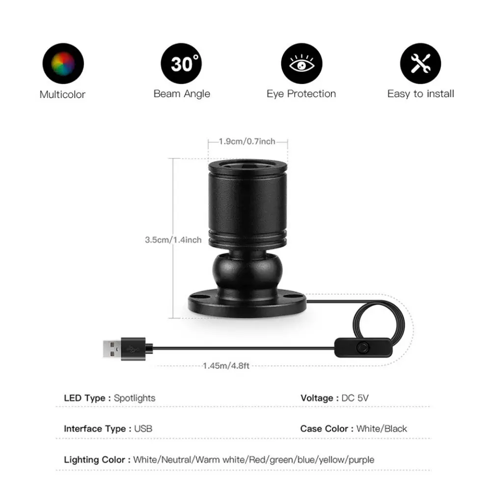 الألومنيوم USB LED الأضواء 5 فولت 1 واط تدوير النازل مصباح السقف سطح شنت التبديل تشغيل/إيقاف خزانة عرض الإضاءة #6