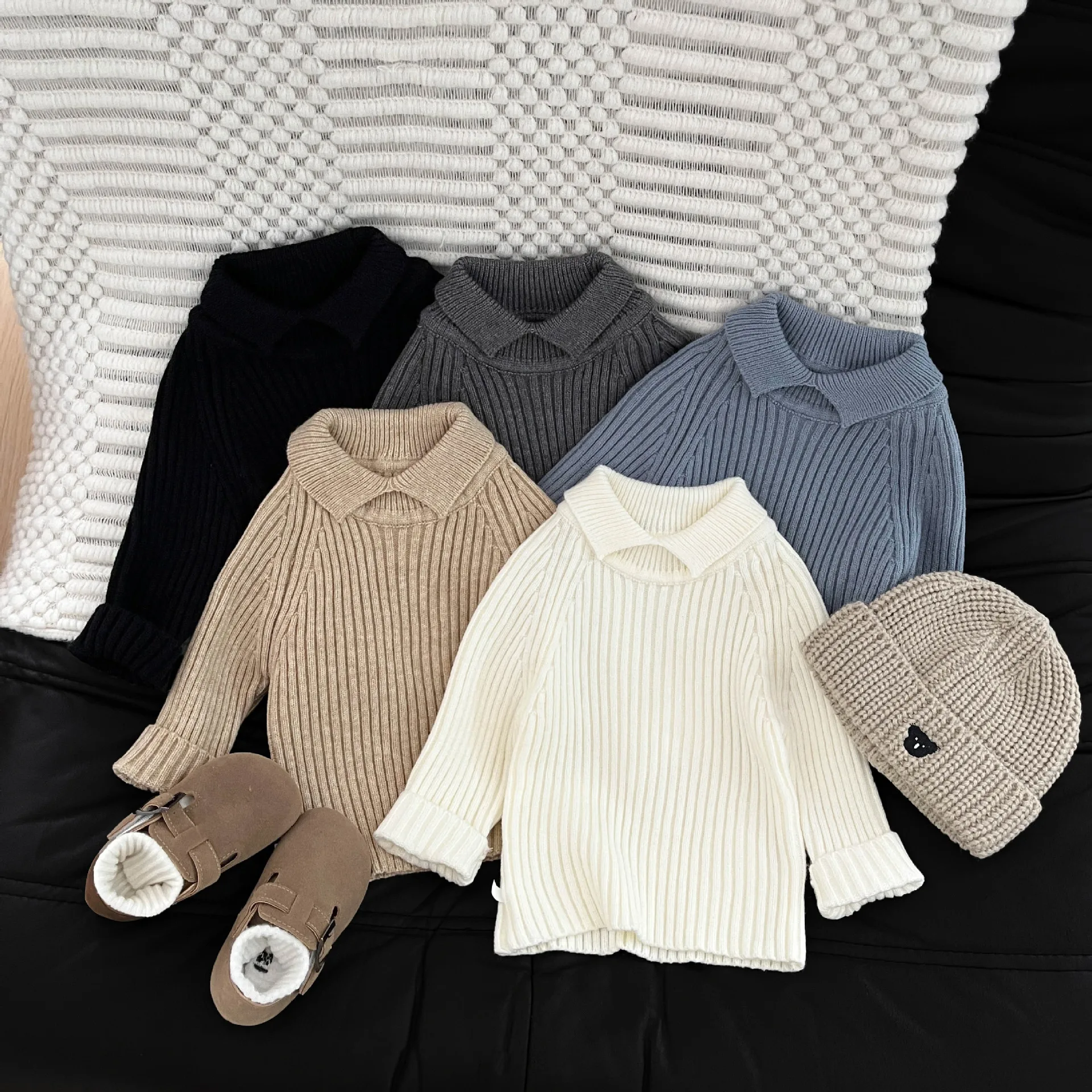 

2025 Autumn New Baby Long Sleeve Lapel Sweater Solid Kids Girls Solid Knit Tops Toddler Boys Fashion Sweater Children Clothes