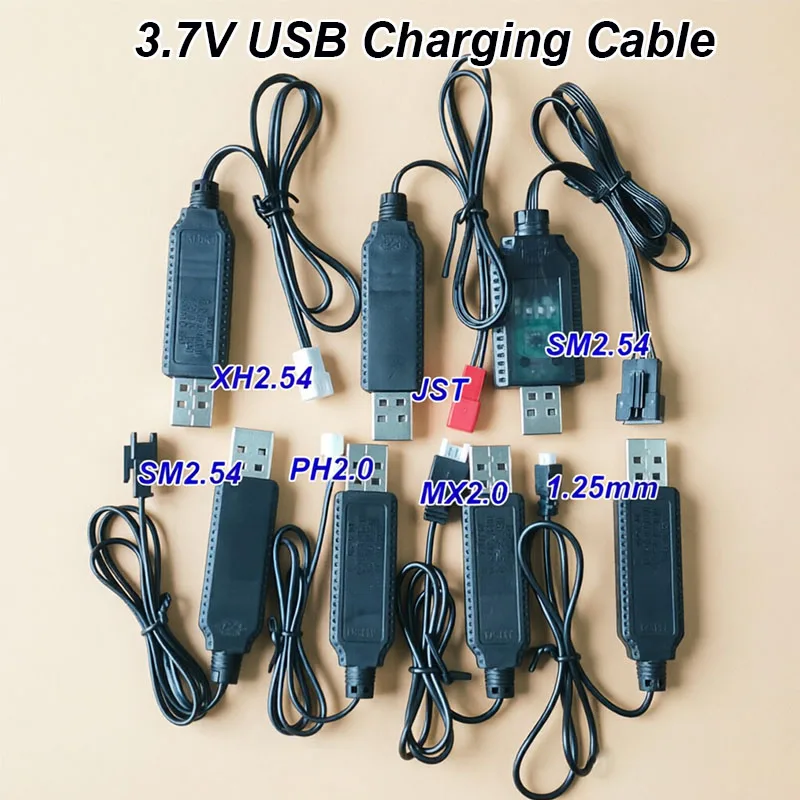 1PC 3.7V/7.4V Lithium Battery USB Charging Cable With 1.25mm MX2.0 PH2.0 XH2.54 JST SM2P/4P Interface