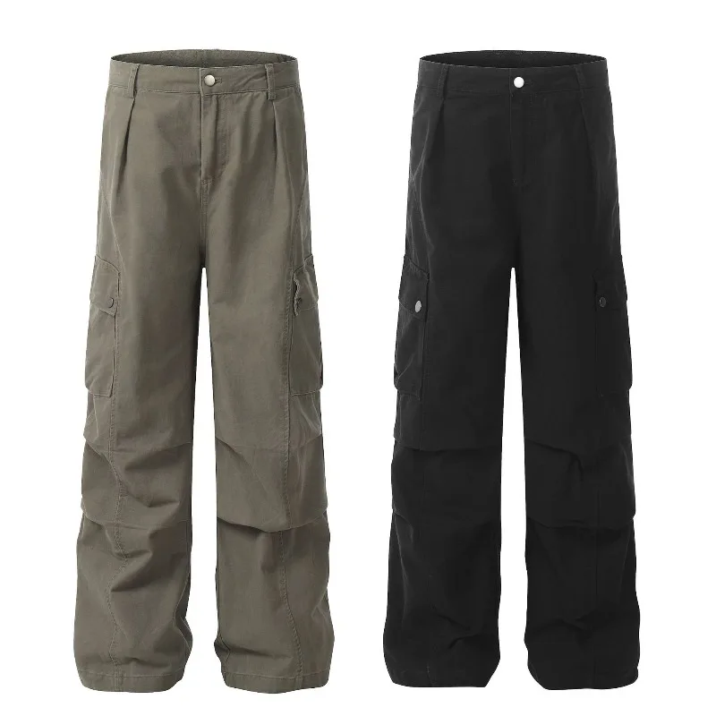 OR FL Coarse Roughened Texture Aged American Style 100 Cotton Women Cargo Trousers Trendy Brand Baggy Staraight Slacks Y2k Pants