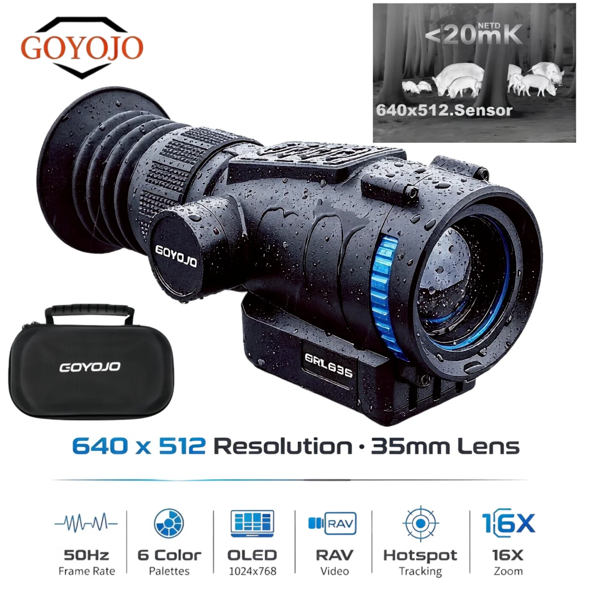 GOYOJO Thermal Imaging Scopes 640*512 12um 35mm Focal Length 50Hz Refresh Rate IPX7 Take Photo Record Video Night Hunting GRL635