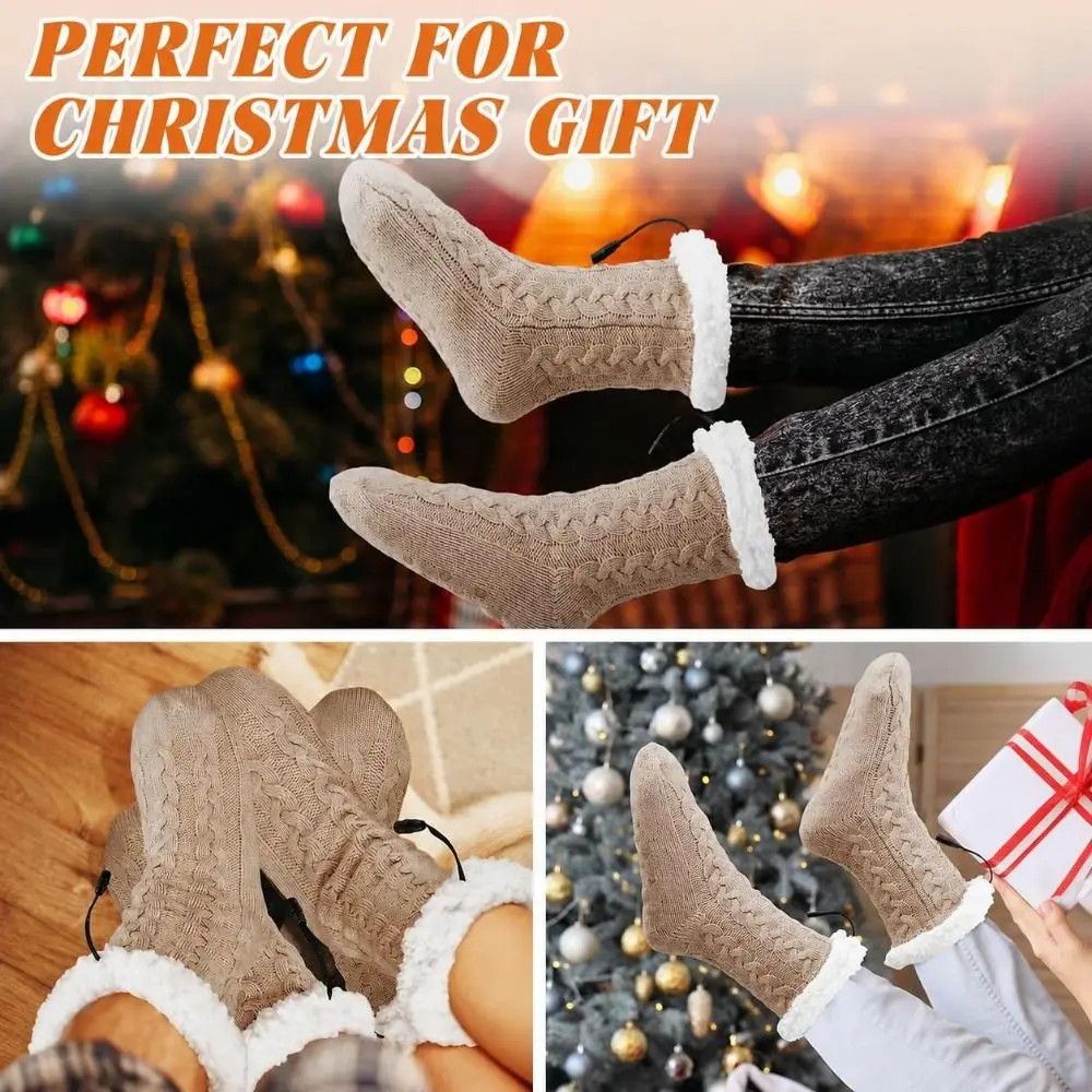 Comfortable 5V 2A Electric Heated Socks USB Powered Knitted Fabric USB Heating Socks Anti-Slip Sole Thermal Knitted Socks Winter