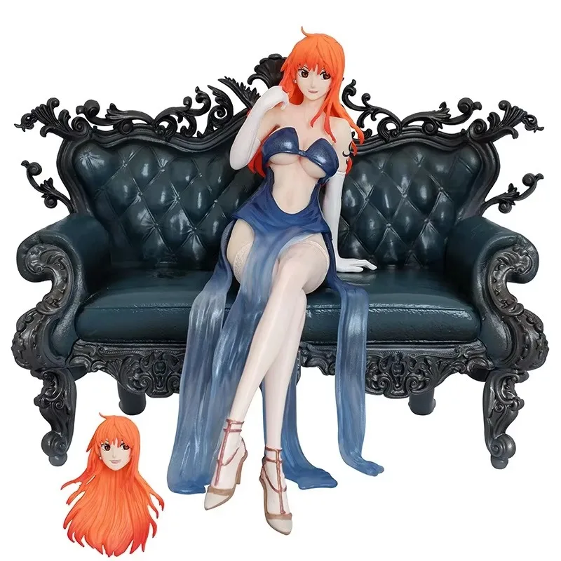 17CM One Piece Anime Nami Figure sofa Action cute room ornament Statue figurine toys model Collection Doll for Children toy Gift