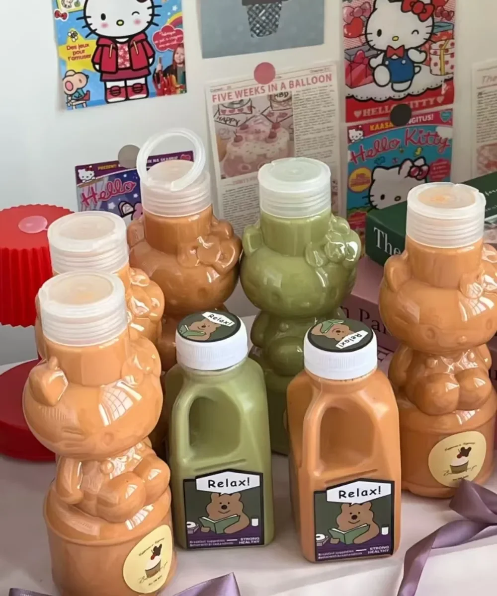 5 قطعة Kawaii مرحبا كيتي زجاجة بلاستيكية كوب 500 مللي زجاجة الكرتون المتاح للسفر الباردة شرب عصير الفاكهة ديكور المطبخ #5