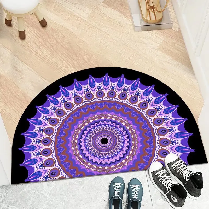 Crystal Velvet Patterned Mat Semi-circular Bedroom Kitchen Bathroom Entrance Mat Hallway Entrance Foot Sized Floor Mat Rug