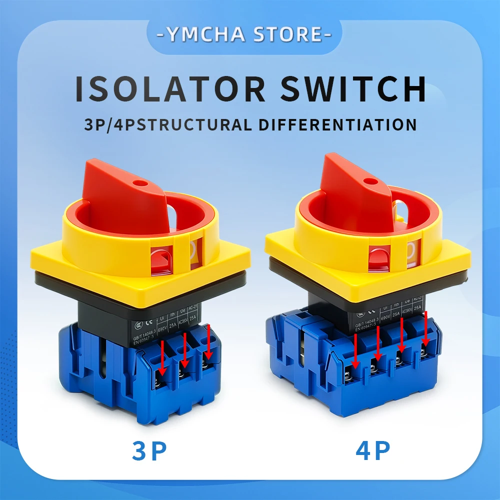 Panel Mount Load Break Disconnect Switch, 3P 4P Main Power Isolation Cut Off Switch For Electrical Cabinet & Machine Equipment