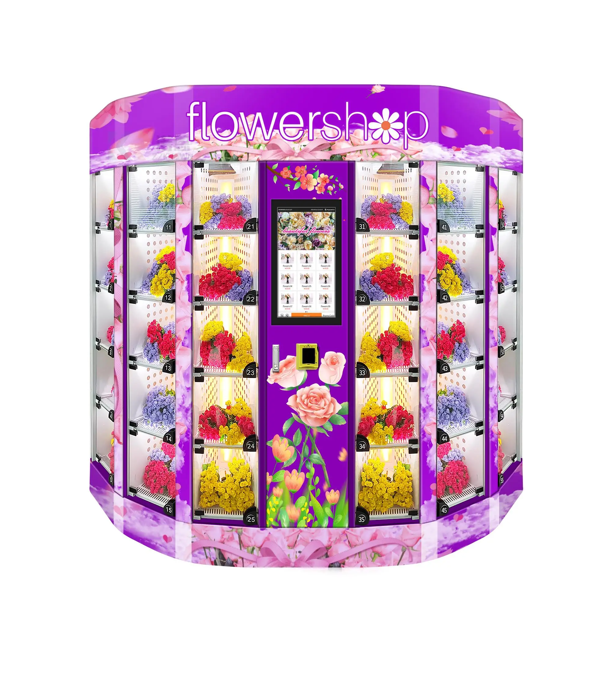 Free Custom Logo 60 Locker Flower Vending Machine Refrigeration Flower Vending Machine
