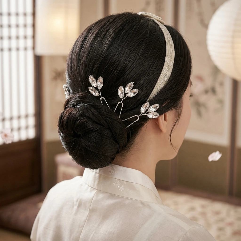 Korean Bridal Crystal Hairpin Gold Silver Wedding Accessories