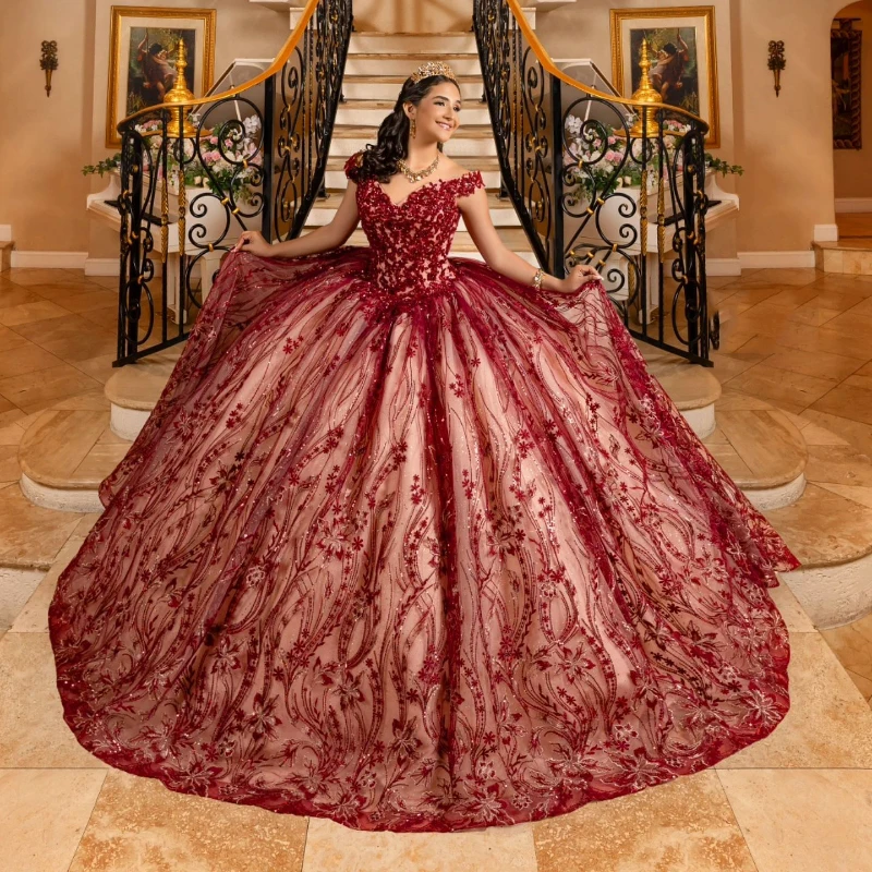 Robe de Rhbrillante rouge de luxe, robes de Quinceanera, hors de l'initiative, perles de dentelle, cristal, robes de mariée de fête, ThydrPatients, robe éducative