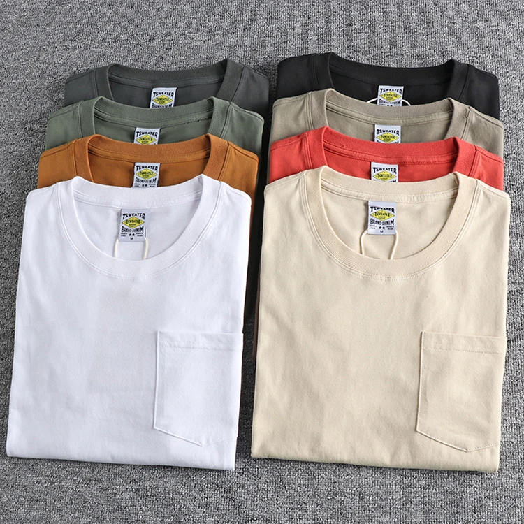 Simple Design Cotton Pocket Washed T-Shirt for Men: Basic Style with Pure Color and Short Sleeves