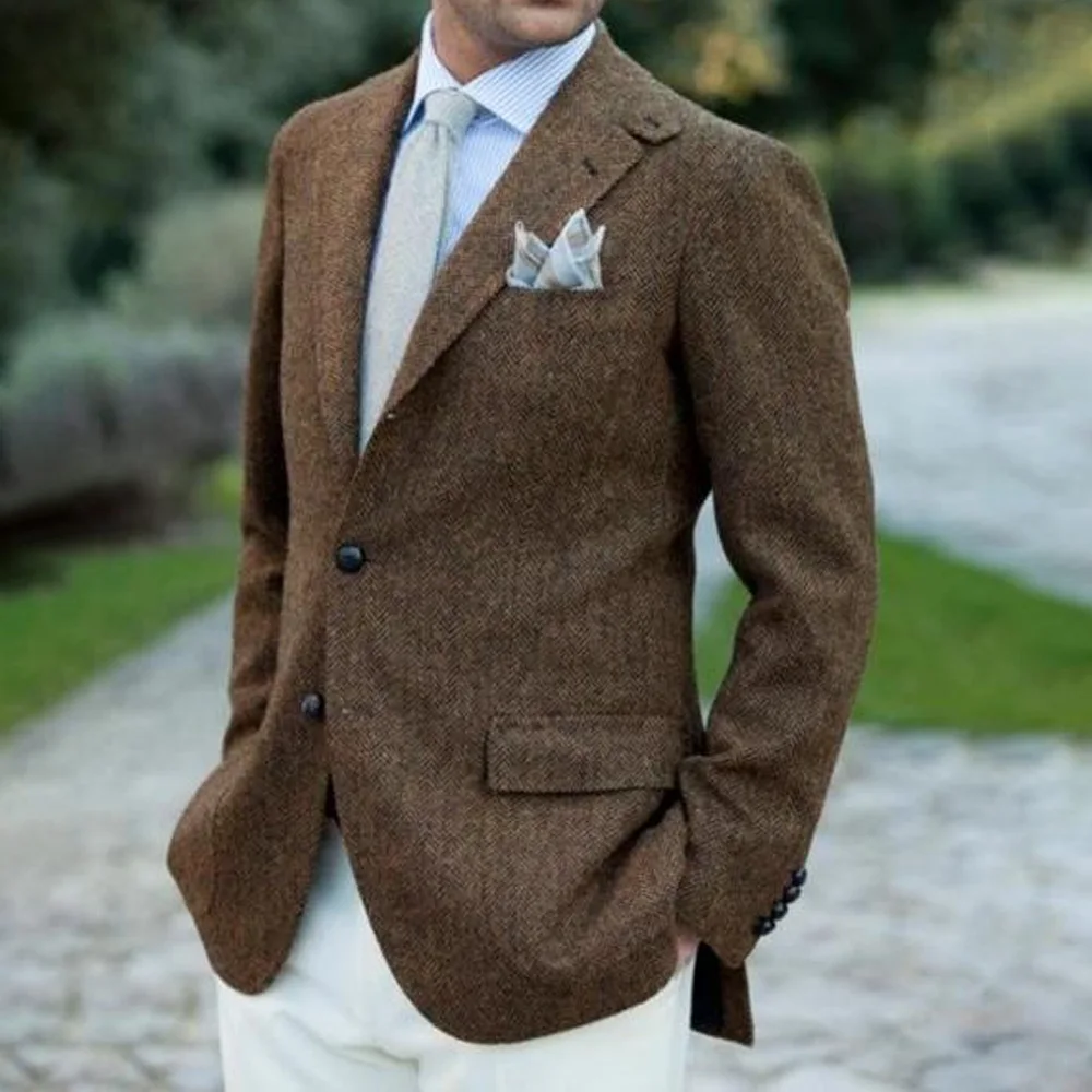 

Men's Jacket Casual Suit Jackets Notch Lapels Men's Social Coat Single-Breasted Vintage Herringbone Fabric Jackets for Man Suits
