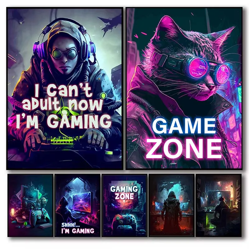 Retro Pop Punk Gaming Gamer Game Zone Poster Aesthetic Abstract Gamepad Girl Canvas Printing Wall Art Picture Kawaii Room Dec