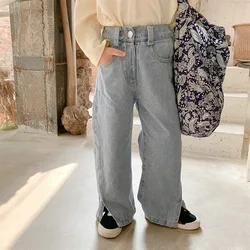 2022 Spring and Autumn New Korean Girls Fashion Jeans Kids Clothing Wide Leg Pants Casual Trousers Trend Fashion Clothes