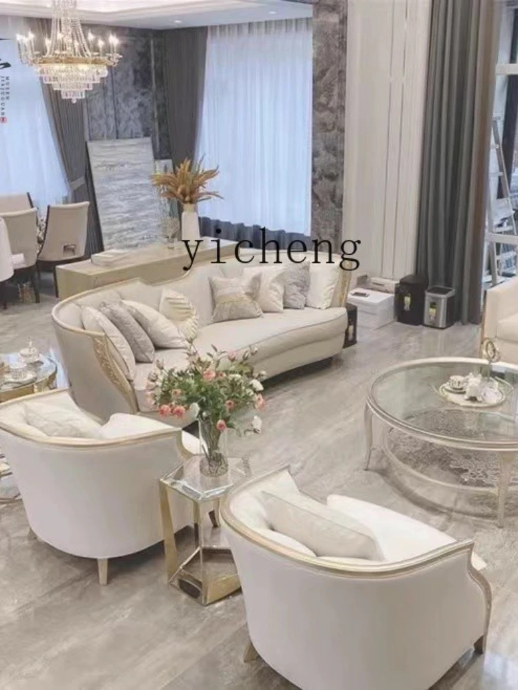 ZK Light Luxury Solid Wood Sofa Combination Living Room Villa Cream Wind Arc Hugging Sofa Furniture