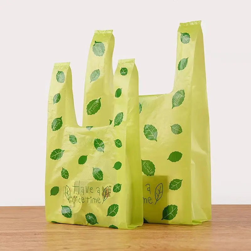 50Pcs Clear Packaging Bag Plastic Green Small Leaf Shopping Gift Bags For Jewelry Candy Store Small Business Supermarket