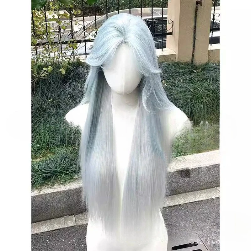 ไฮไลท์ขายดี วิกผมสีขาว อารมณ์เย็น ผมยาวตรง ผ้าคลุมเต็มศีรษะ วิกผมคอสเพลย์แบบค่อยเป็นค่อยไป